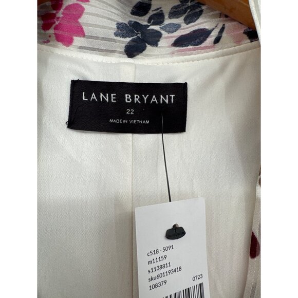 Lane Bryant Womens Size 22 Floral popover Blouse  Tie Neck Long Sleeve new $69 - Picture 4 of 8